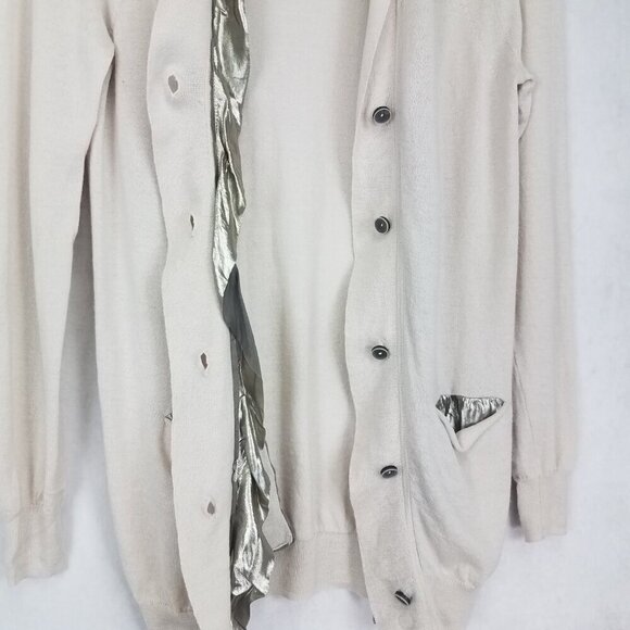 3.1 Phillip Lim Size S Button Down Trimmed Cardigan Sweater Front pockets Beige - Picture 8 of 15